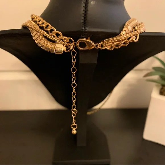 Black/Gold Triple Chain Statement Necklace - Picture 3 of 3